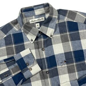 Southern Point Plaid Button Down Mens Small Blue Grey Long Sleeve Cotton Shirt
